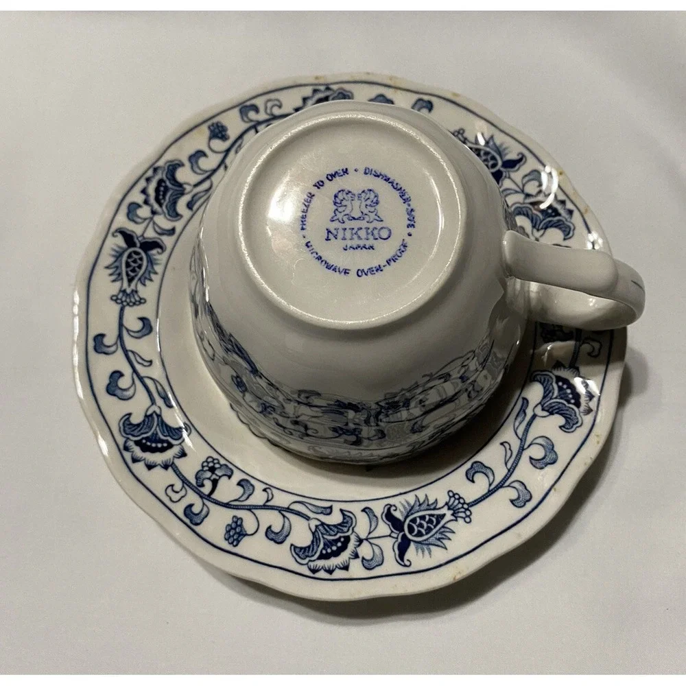 Vintage Nikko Ironstone Tea Cup and Saucer Ming Tree Blue Japan Blue Bonnet